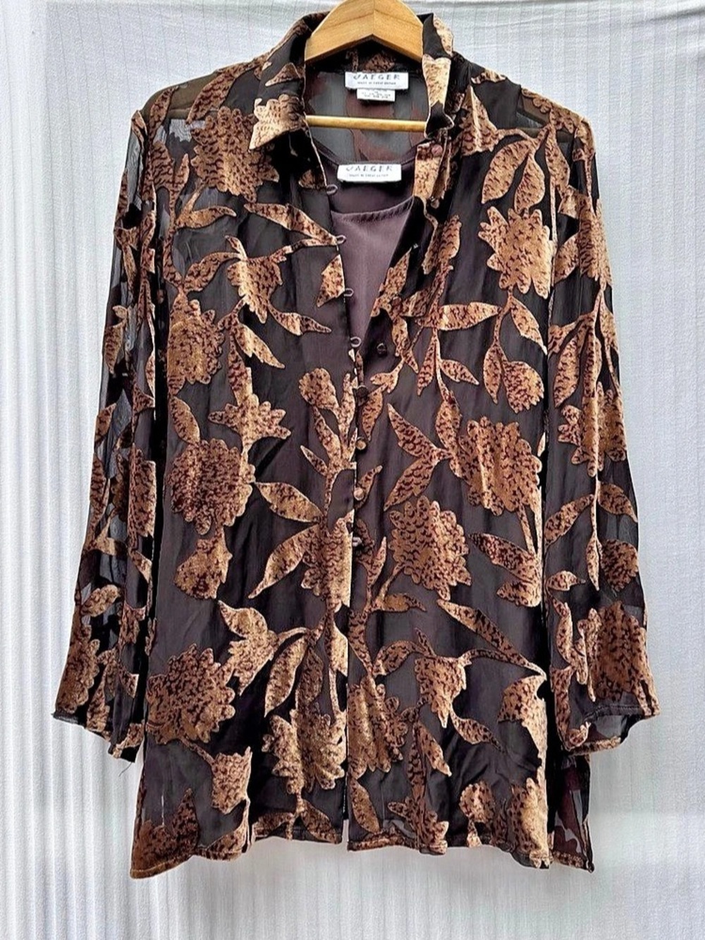 Vtg Jaeger Velvet Burnout Shirt Camisole 2pc Set M Silk Blend Whimsigoth 90s